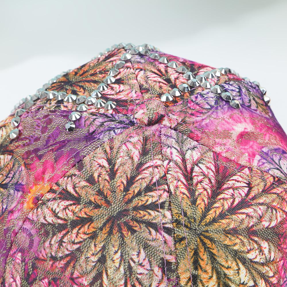 Floral Rhinestone Baseball Cap for Women, Sparkly Lace Pattern Adjustable Sun Hat