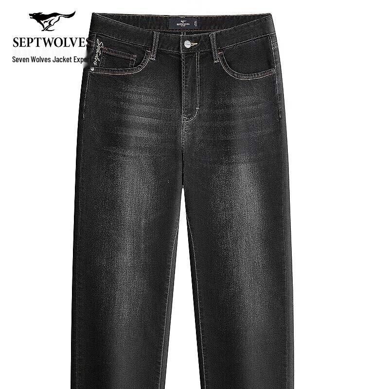 SEPTWOLVES Men`s Straight-Leg Warm Wash Denim