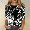 Women's Casual Three Quarter Sleeve Floral Print Crew Neck Top Loose Fit Lightweight Pullover Blouse for Daily Wear