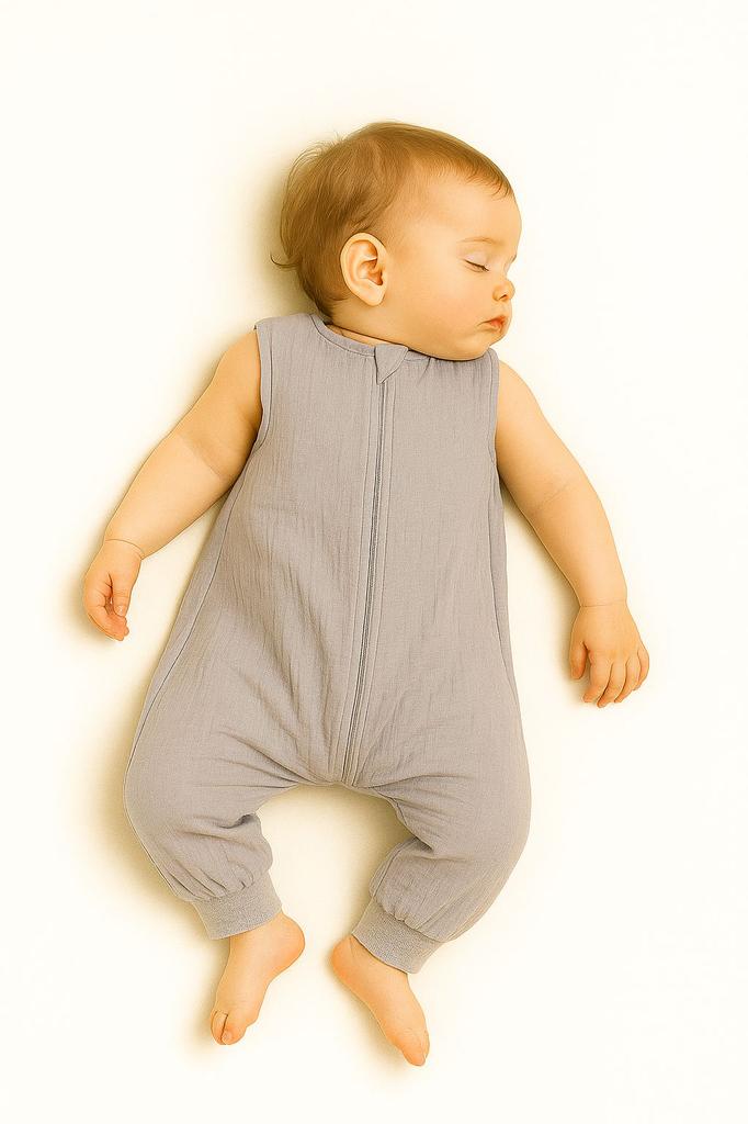 Musselin Schlafsack für Kinder mit Beinen L 9-24 Monate Sommer TOG 1.0 - grau