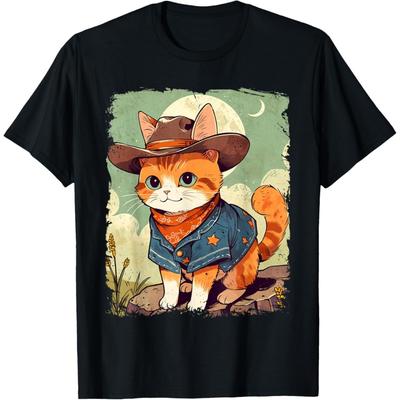 Meowdy Funny Country Side Cat Hat Vintage Cowboy Cat T-Shirt(9)