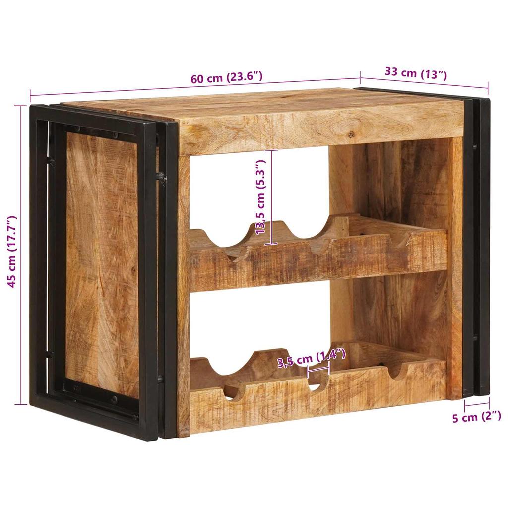 Wine Rack Brown 60 X 45 X 33 Cm Solid Coarse Mango Wood