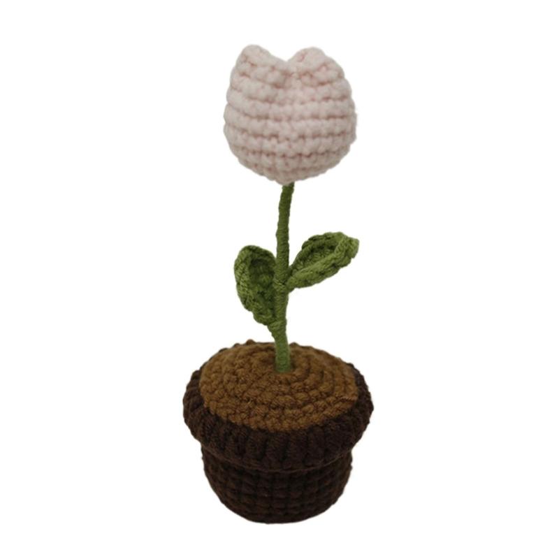 Crochet Heart Shape Flower In Pots Knitted Wool Mini Flower Potted Plant Romantics Ornament for Valentines Day Gift