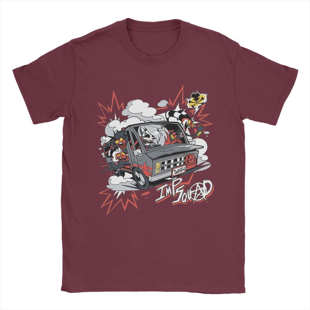 Men's T-Shirt I.M.P Squad Hazbins Hotels Vintage Pure Cotton Tees Short Sleeve  T Shirts Crew Neck Clothing Adult