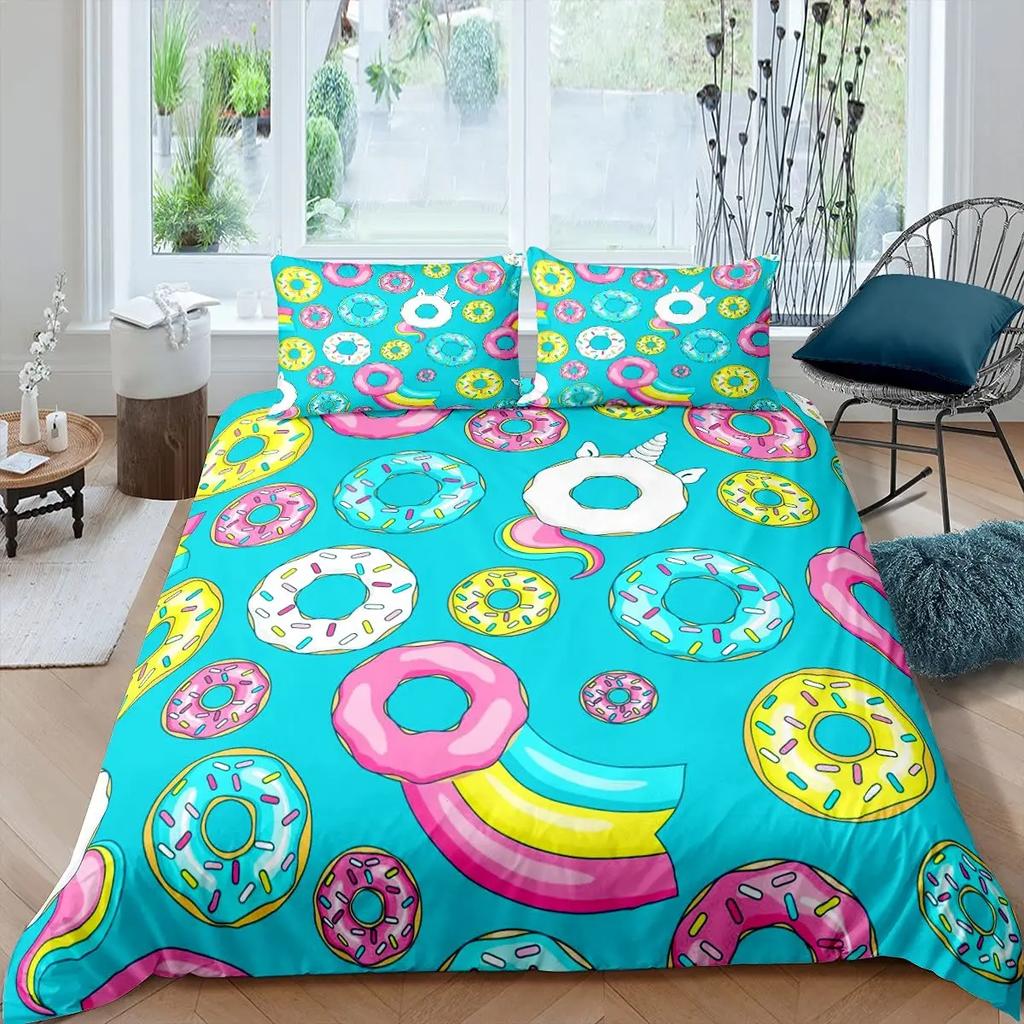 3D Chocolate Dessert Duvet Cover Set Bed Cover Food Candy Donut Cake Comforter Quilt Cover With Pillowcase For Kids Children Bed