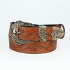 American Western Style Flower Embossed Pin Buckle Belt, Retro and Old Bronze Engraved Buckle Women's Dress Belt