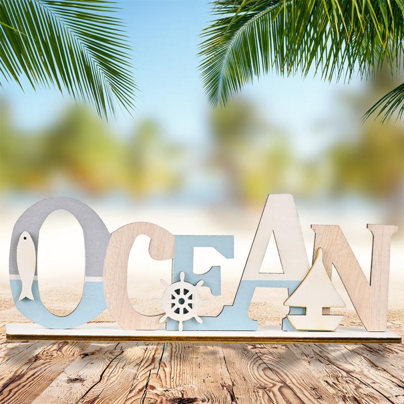 Nautical  Ornament Wooden Mediterranean-style Boat Rudder Fish Letter Decor Printing Ornaments