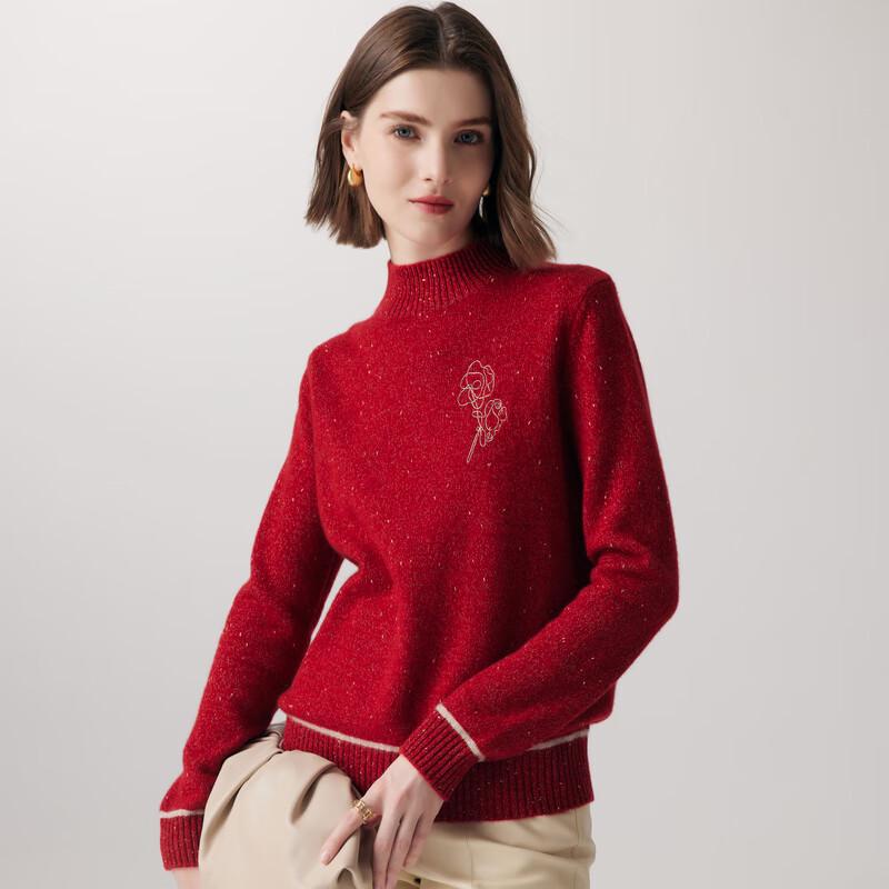 PALUOPO Women's Embroidered Mock Neck Cashmere Blend Sweater