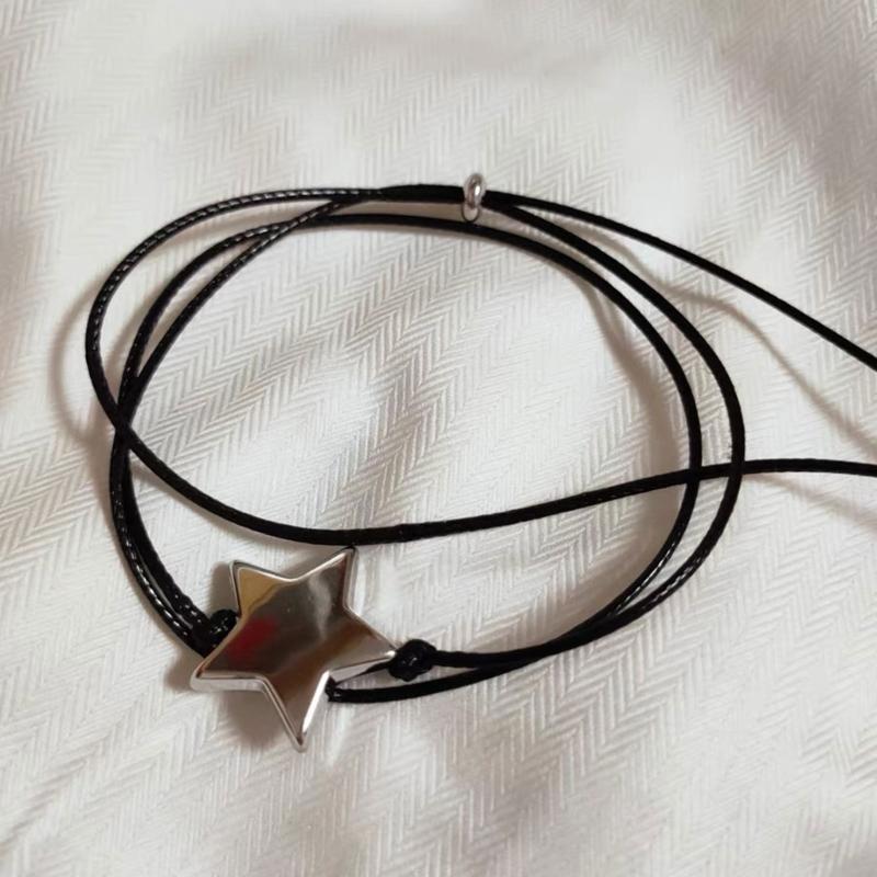 Metal Star Pendant Neckband Choker Collar Necklace Party Choker Adjustable Drawstring Necklace Fashion Y2K Jewelry