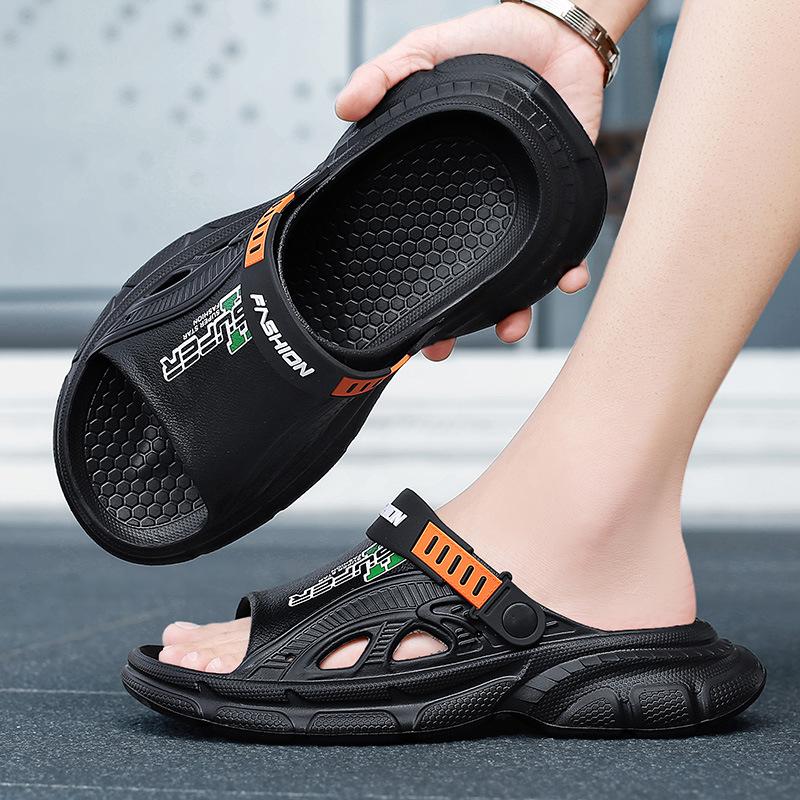 Sandals summer new men's breathable deodorant thick bottom stepping on shit feeling two wear one-word drag outdoor travel seaside tide drag