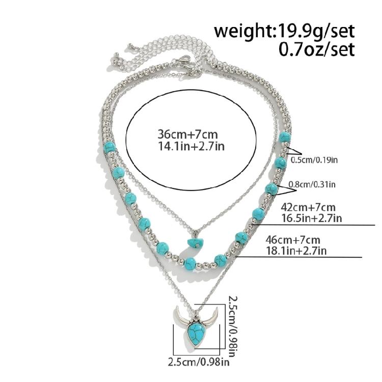 Adjustable Geometric Turquoise Beaded Necklace Multi Layered Clavicle Chain Neck Jewelry for Stylish Outfits