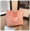 Spring and summer cute plaid shoulder bag, new letter cloth bag, large-capacity student class tote bag