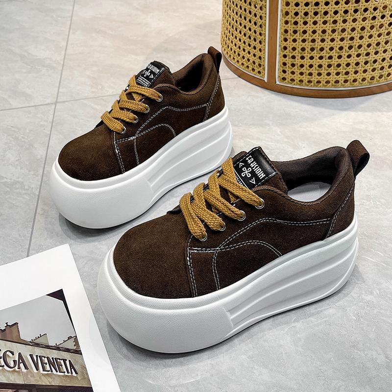 Fashion Microfiber Leather Sneakers Women Autumn Vulcanized Shoes 10CM Wedge Heels Skateboard High Platform Casual Sport Dad Shoes