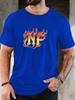 Unisex Black Crew Neck Tee Flame Style Nf Letter Graphic Hip Hop Streetwear Soft Cotton Male Casual Short Sleeve Daily Tops