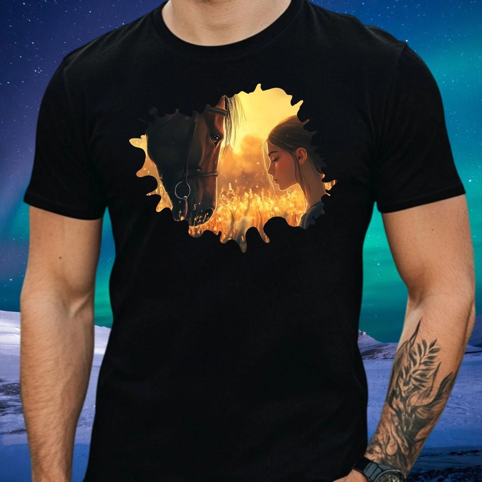 T-Shirt Herren Mädchen mit Pferd Motiv Baumwolle Größe S bis 5XL L