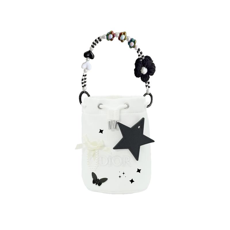 DIOR [Customized Cosmetic Bag] Canvas Starry Night Flower Island Customized Dustproof Storage Portable белый