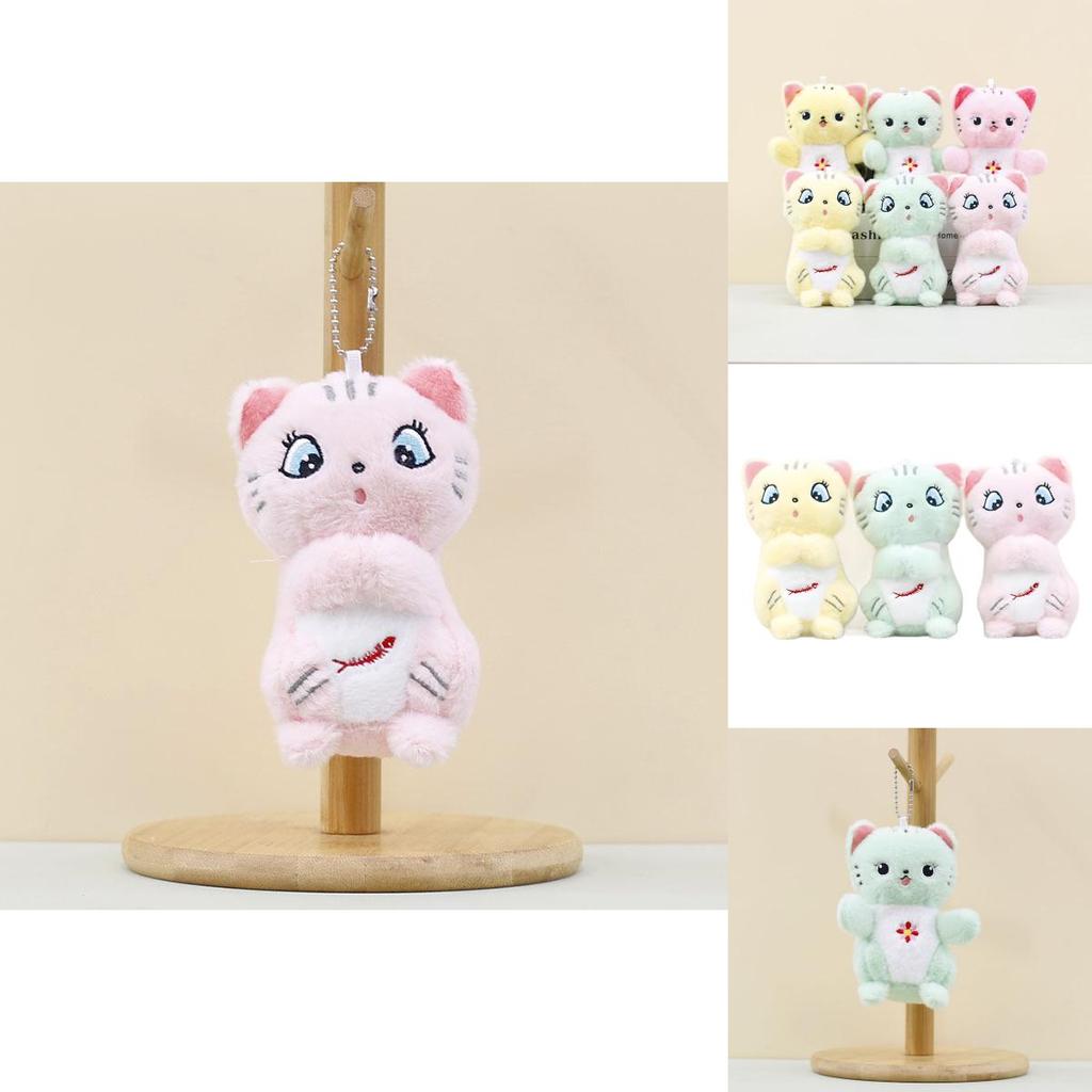 Adorable Plush Cat Keychain Soft Flower And Fishbone Design 12cm Stuffed Toy
