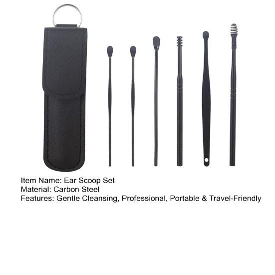 Juego de herramientas para limpiar cera de oídos, kit portátil para viajes, pala para oídos con estuche de piel sintética, punta con ranuras en espiral suaves, herramienta profesional para limpieza de oídos