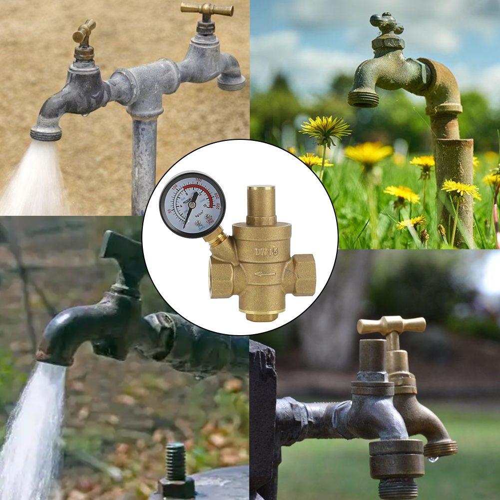 Verstellbares Messingventil mit Manometer zur Regelung des Wasserdrucks in 1/2 Zoll DN15 Sanitär- und Bewässerungssystemen
