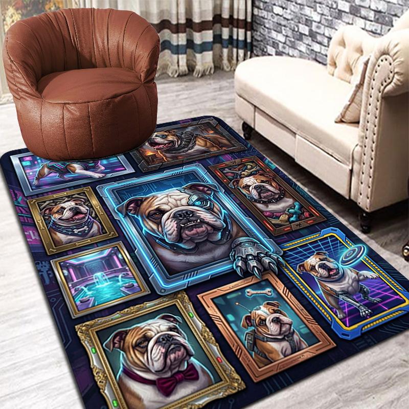 Cybernetic Bulldog Portraits Pattern Rug Floor Mat for Living Room or Bedroom Soft and Comfortable Carpet a Gift for Birthday and Holiday.