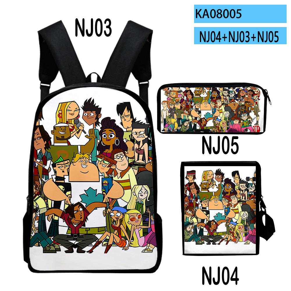 Klassische Neuheit Total Drama 3D-Druck 3 Stück/Set Schüler Rucksäcke Laptop Tagesrucksack Rucksack Schräg getragene Tasche Federmäppchen