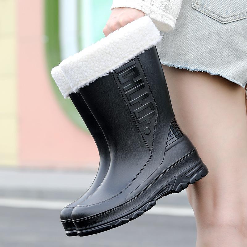 Winter Warm Women's Rain Shoes Urban Middle Tube Trend Women's Water Shoes Rainy Day Mother Waterproof Boots Rubber Shoes Rain Boots