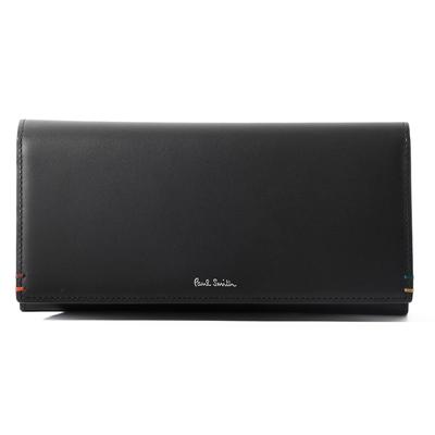 Set Engraved Highlight Stitch SS24 Long Wallet Cover Leather Coin Purse Cowhide Leather 813006 P855 No Name [Paul Smith] item/Name (Black, Engraved)