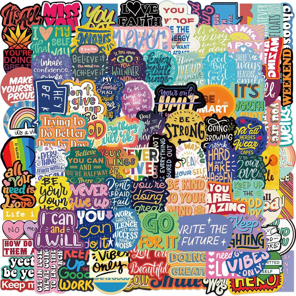 100 Colorful Inspirational English Phrases Graffiti Stickers Decorate Notebook Suitcase DIY Waterproof