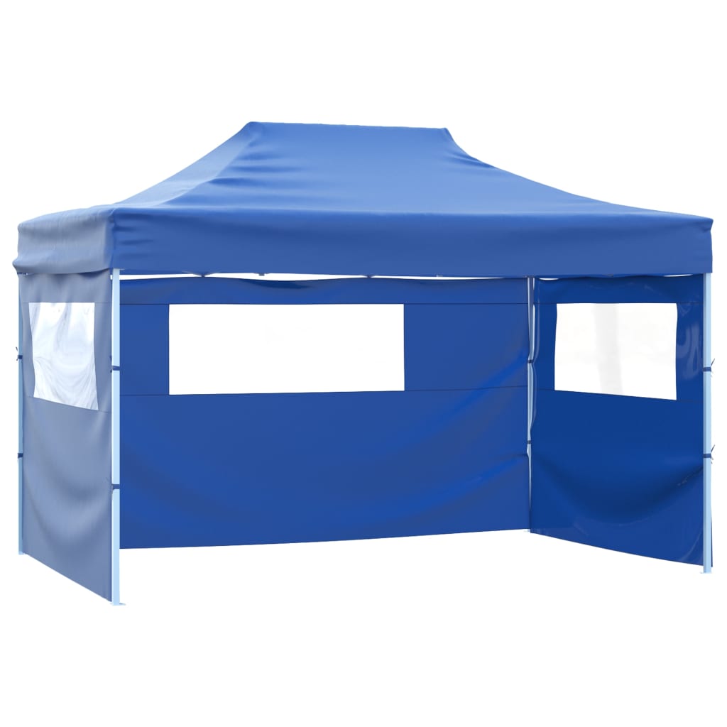 Folding Gazebo with 3 Side Panels 3 x 4.5 m Blue