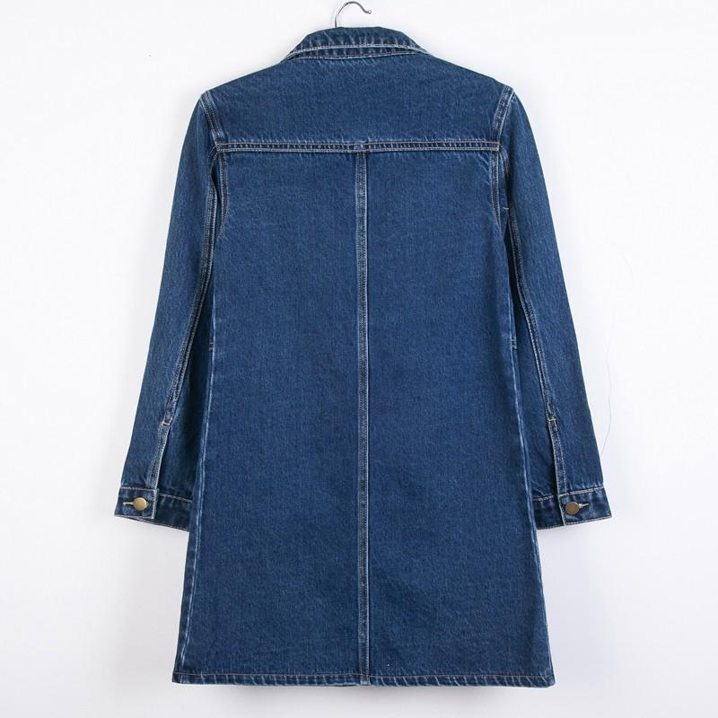 Women Denim Jackets Spring Autumn Long Sleeve Pockets Mid-Length Jean Coat Fashion All Matched Outerwear