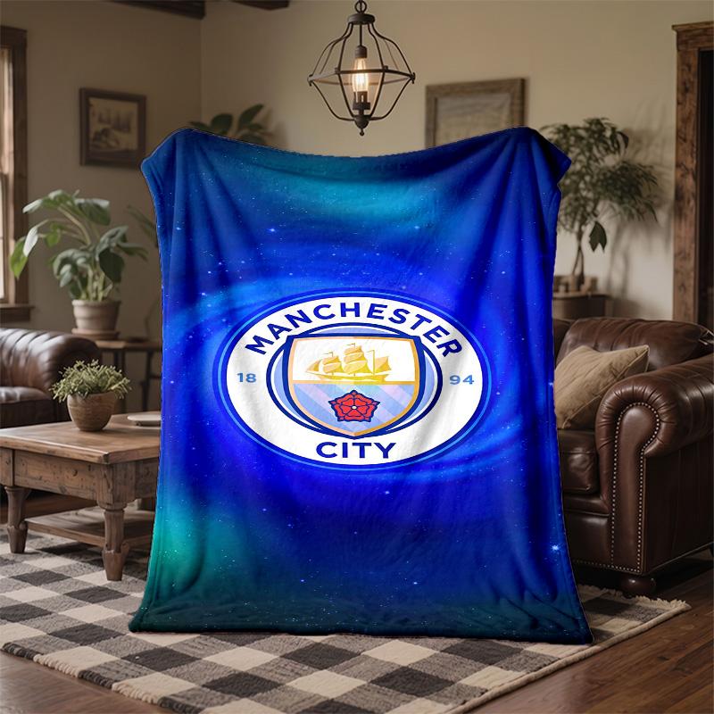 Manchester City Print Flannel Blanket Soft Warm Sofa Bed Throw Blanket For Home Office Bedroom