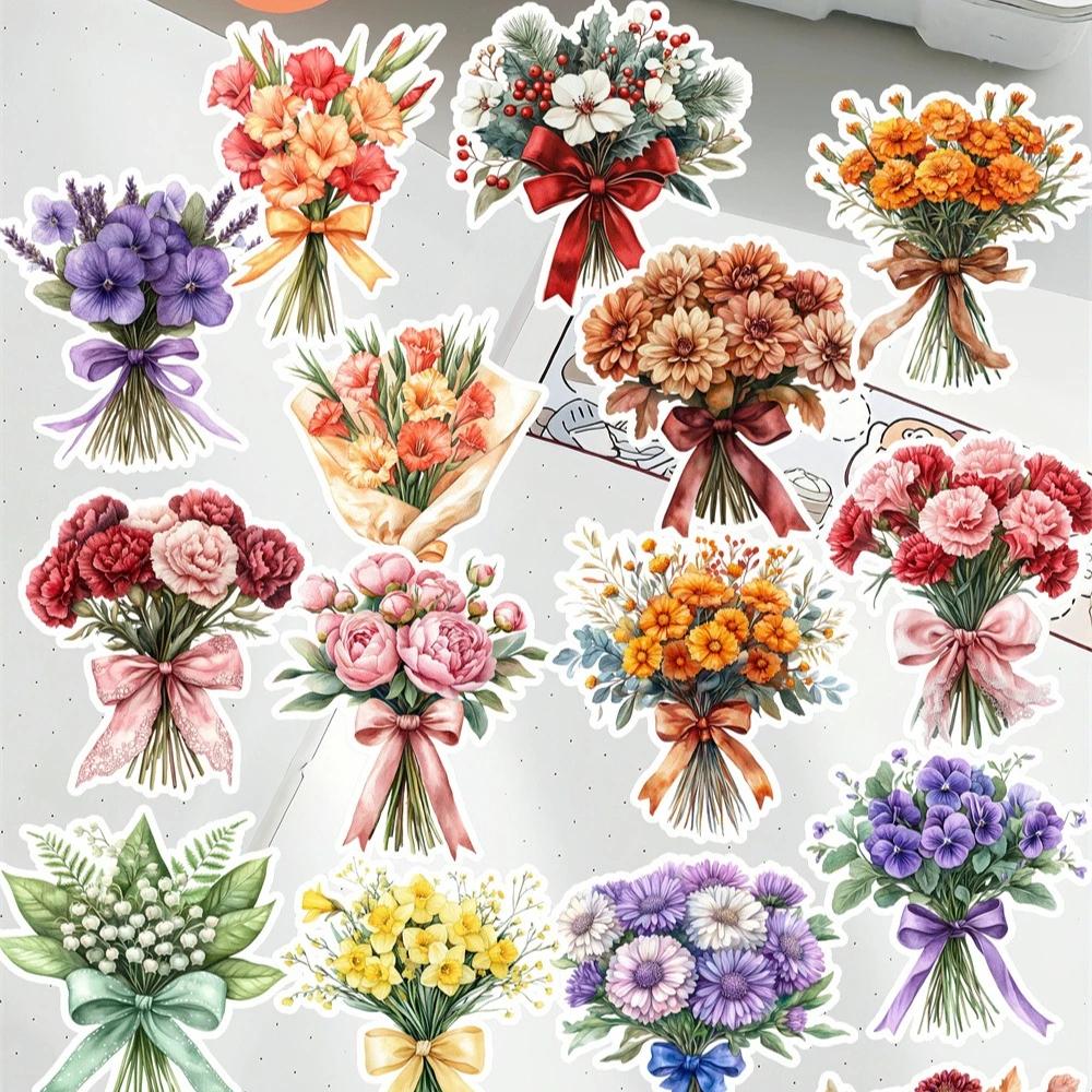 Stickers 18Pcs Watercolor Hand-held Bouquet Decoration for Stationery Scrapbooking Diy Diary Album Labe Journal Stationery