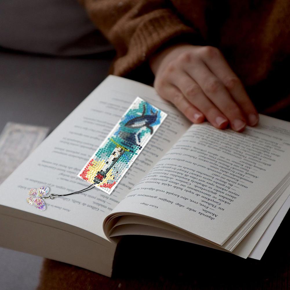 4Pcs Special Shaped Colorful Pattern Diamond Bookmark Art Project DIY Diamond Bookmark with Crystal Pendant for Reading Day Gift