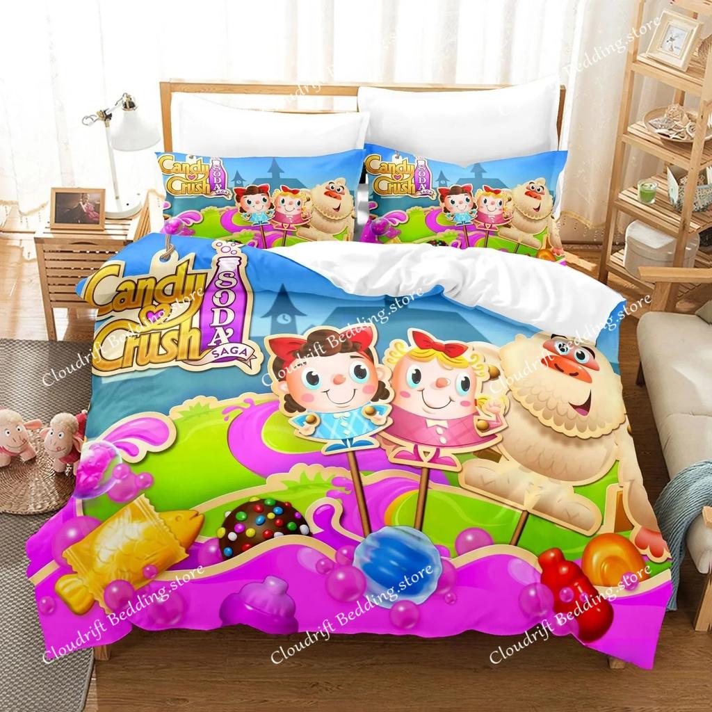 Candy Crush Saga Spel Dekbedovertrek Kussensloop Beddengoed Set Volwassenen Jongens Meisjes Slaapkamer Decoratie Verjaardagscadeau Enkel Dubbel Maat026