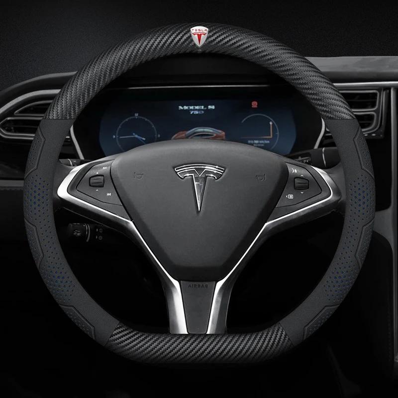 Carbon Fiber Car Steering Wheel Cover for Tesla Model 3 Model S Y X Roadster 2019-2025 Auto Interior Steering Wheel Accessories