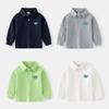 Boys Kids Casual Long Sleeve Stand Collar Cartoon Animal Print Warm Polo Shirt