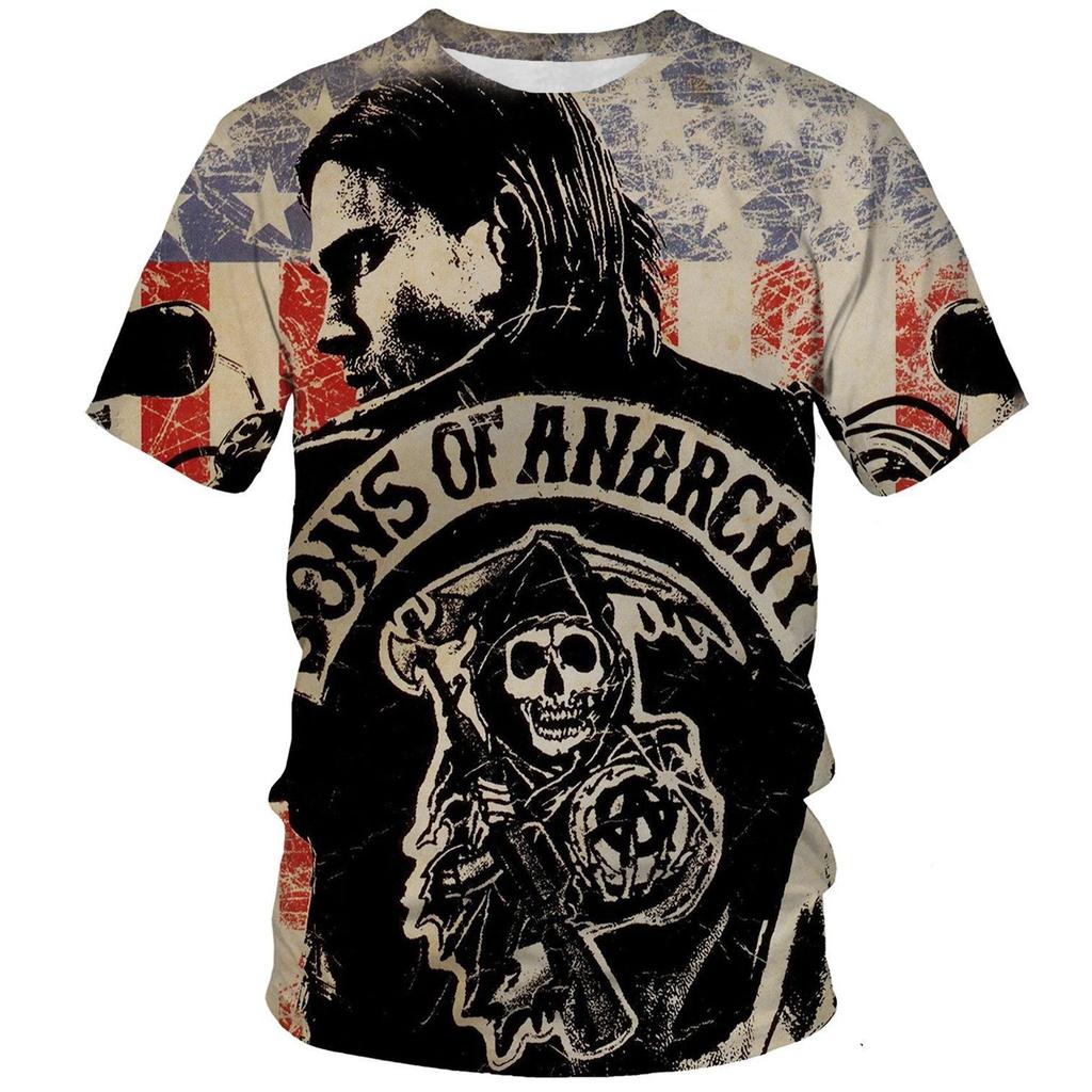 3D Sons of Anarchy TV Series Graphic Printed T-shirts Casual Short Sleeved Men's T-shirts - Soft Medium Stretch Fabric Summer Relaxed Fit Clothing