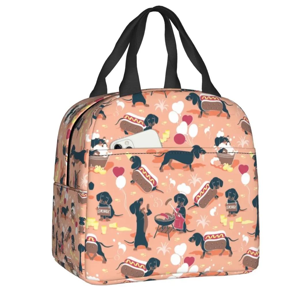 Custom Dachshund Sausage Dog In Florals Lunch Bag Women Cooler Warm Insulated Lunch Boxes for Adult Office