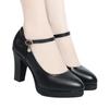 High Heels Platform Pumps Mujer 2025 Spring New Fashion Buckle Solid Black Shoes Woman PU Leather Waterproof Shoes Femme