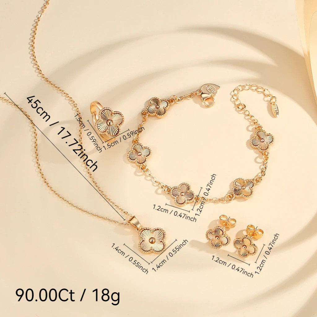 Exquisite Necklace Earrings and Bracelet Set Four-leaf Clover Design Fashionable and Sophisticated Four-piece Set for Women
