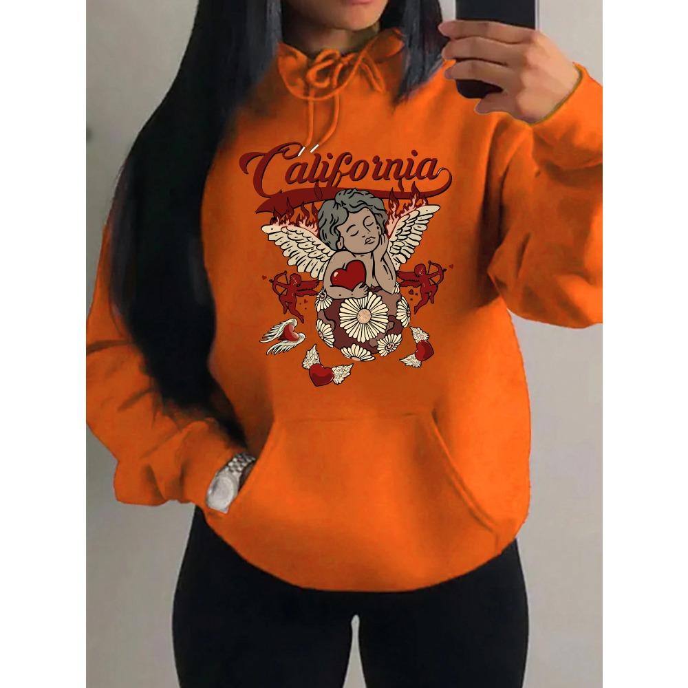California Love Wing Angel Boy Printed Hoodies Women Harajuku Pocket Streetwear Fashion Oversized Hoody Fleece Autumn