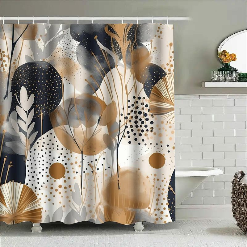 Modern Black Gold Shower Curtain With Watercolor Botanical Design Neutral Decor Bathroom Accessories Set For Home Improvement