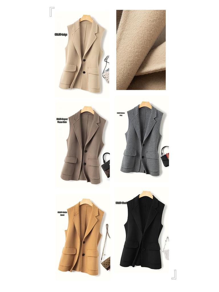 2023 Women's Double-Sided Cashmere Wool Vest: Sleeveless, Short Black Suit Coat