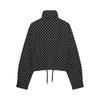 Chaqueta Ligera de Mujer con Cuello Alto, Lunares, Mangas Abullonadas, Dobladillo con Cordón, Ropa Exterior Casual