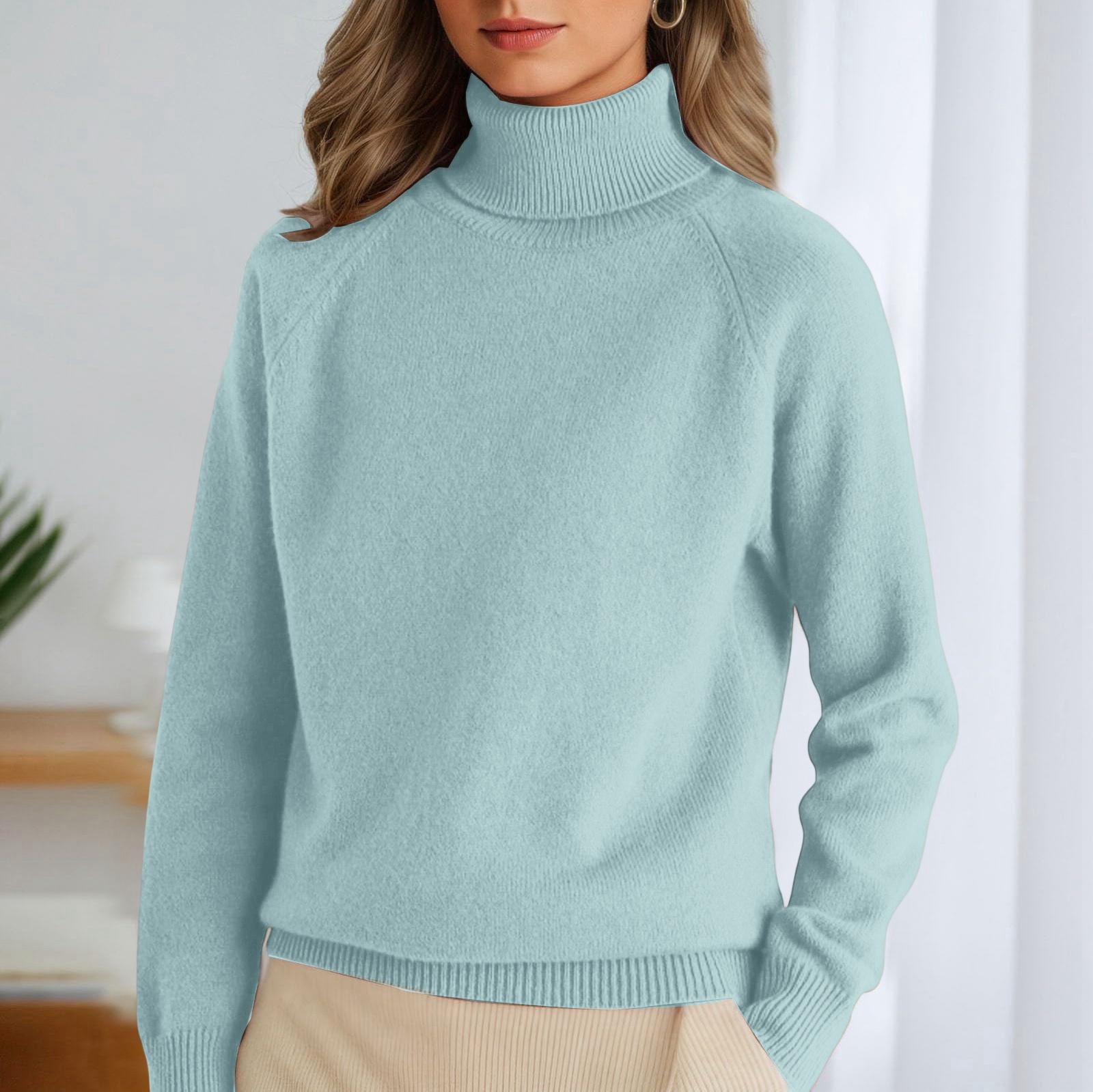 Women s Stand-up Collar Pullover Loose Thick Color Turtleneck Knitted Base Sweater L