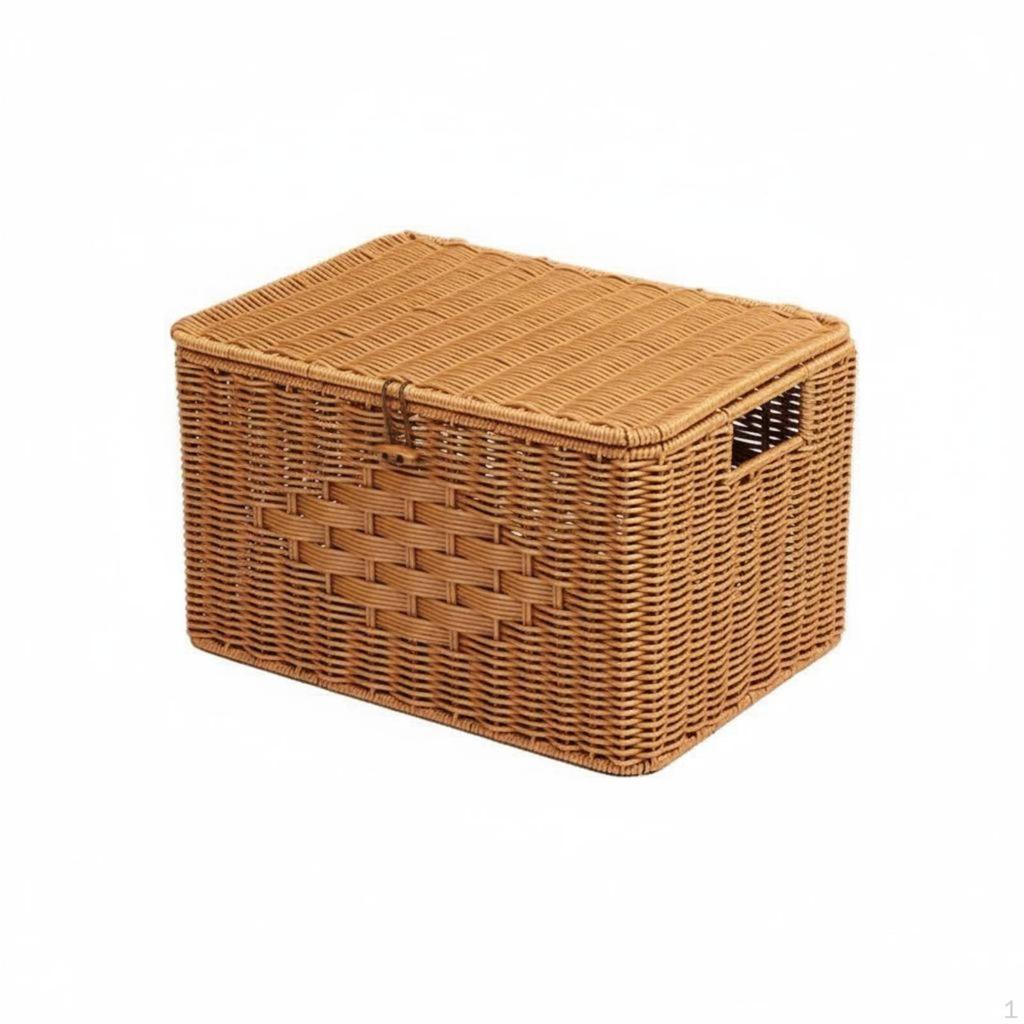 Imitation Rattan Box with Lid Multifunctional Lidded Storage Basket Sturdy and Braided Container
