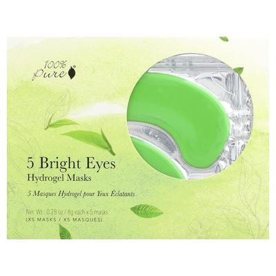 100% PURE, Yeux Brillants, Masque Yeux Hydrogel, 5 Feuilles, 8g (0,28 oz) Chaque