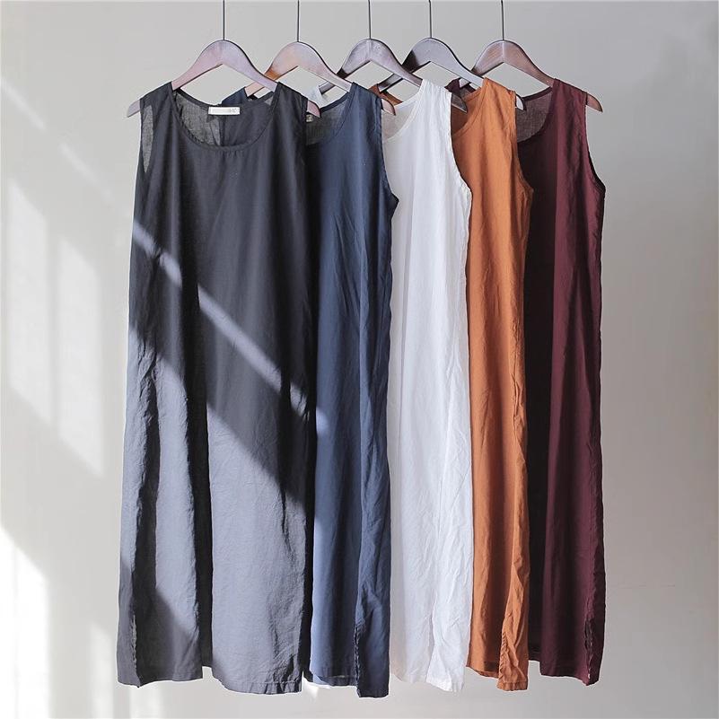 

Women s Summer Cotton Vest Dress - Breathable, Loose, Comfortable, 5 Colors Ink Blue