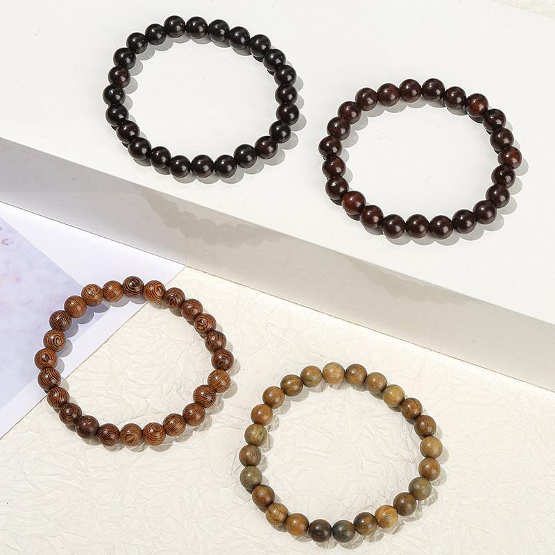 8mm Wooden Beads Bracelet Vintage Natural Wood Meditation Elastic Bracelets Women Healing Balance Ethnic Style Jewelry