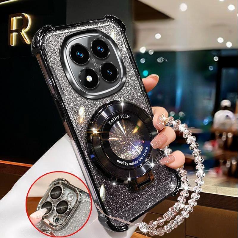 Crystal Bracelet Magnetic Stand Phone Case For Xiaomi Redmi Note 14 15 Pro Plus 15C 14C 14S 4G 5G  Soft Glitter Shockproof Cover